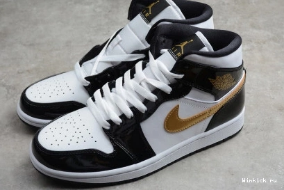 Patent Black Gold Jordan Air 1 Mid White 1112